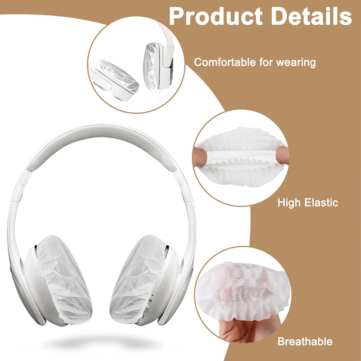 100PCS Disposable Headphone Ear Covers, Sanitary Non-Woven Stretch Earpad Covers for Most on Ear Headphones (White)