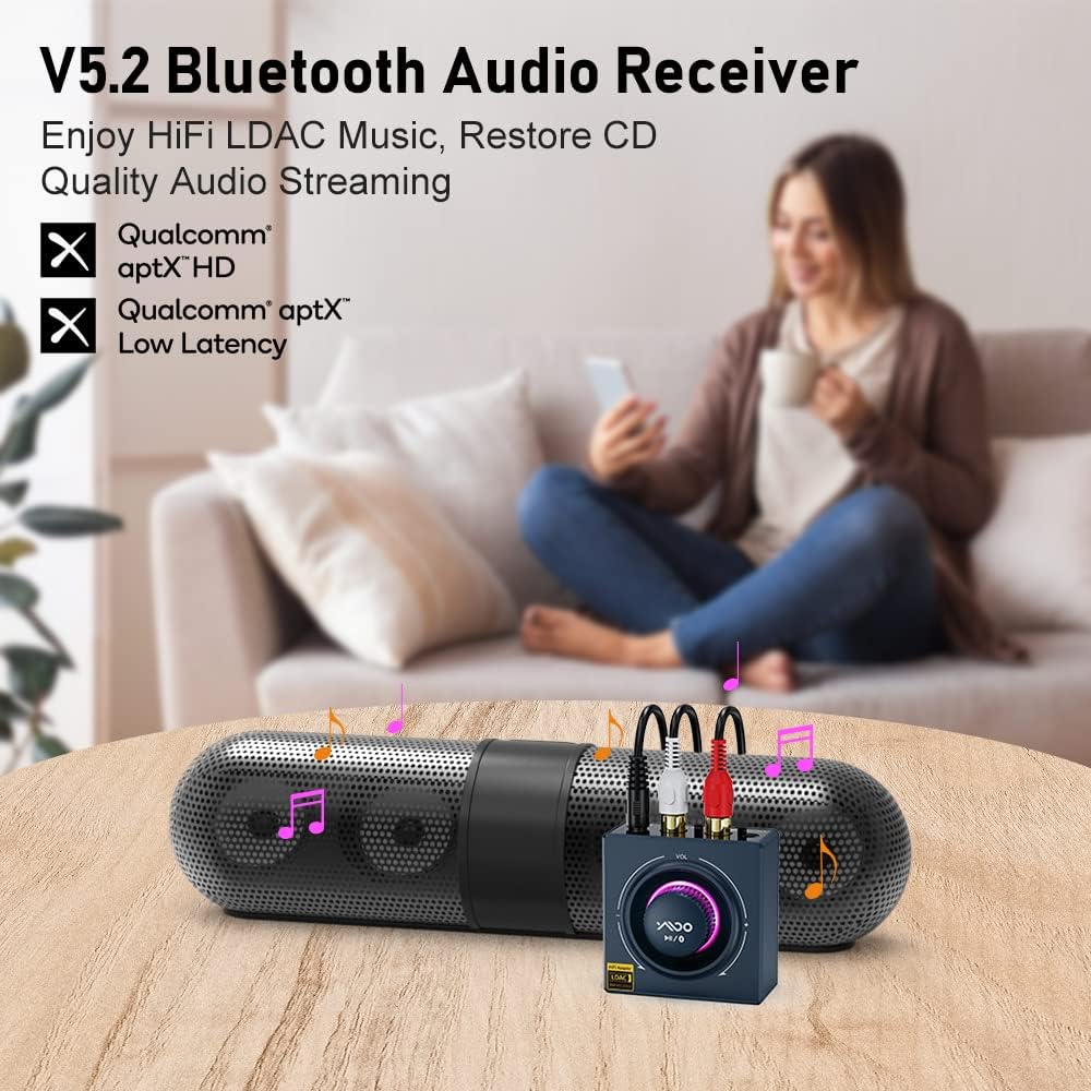 YMOO B06T3+ LDAC Bluetooth 5.2 Receiver for Home Stereo, Aptx SBC AAC Bluetooth Audio Adapter,30ms Low Latency, RCA 3.5mm Jack Aux HiFi for Speaker/Older Stereo/Amplifier from Phone/Tablet/Laptop