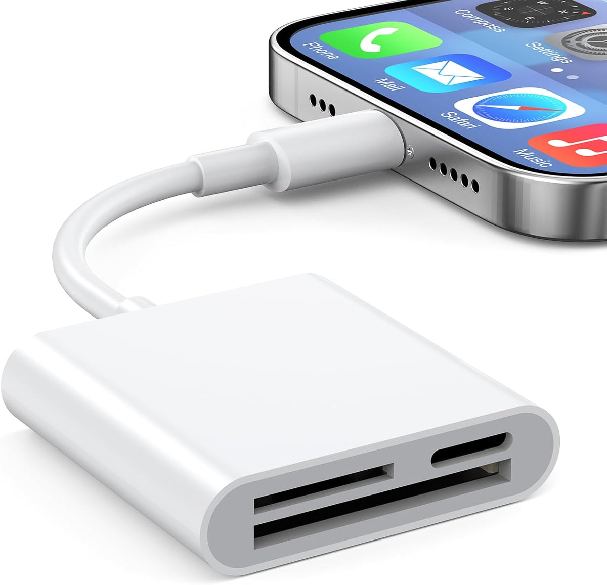 esbeecables SD Card Reader for iPhone iPad, Trail Game Camera SD Card Viewer with Dual Slot Simultaneous Charging