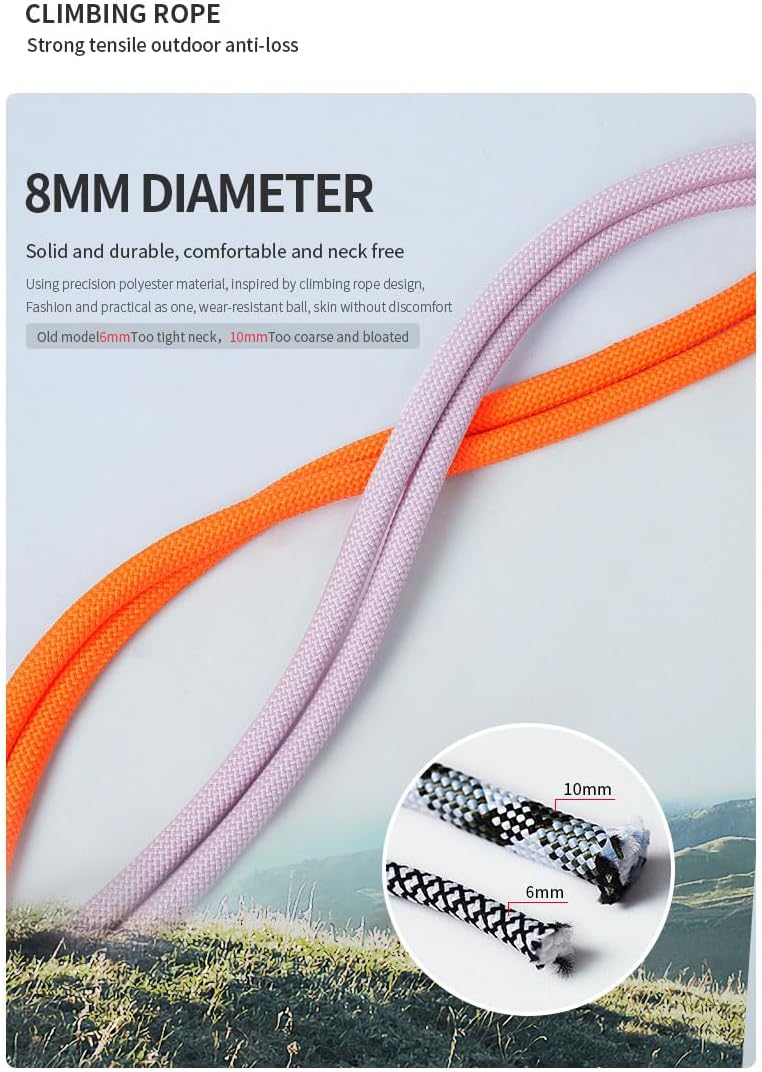 Adjustable Anti-Theft Phone Lanyard - 8mm Mountain Climbing Rope Neck & Crossbody Strap with Secure Locking Metal Clip - Rugged Outdoor Design for Smartphones (Light Gray)