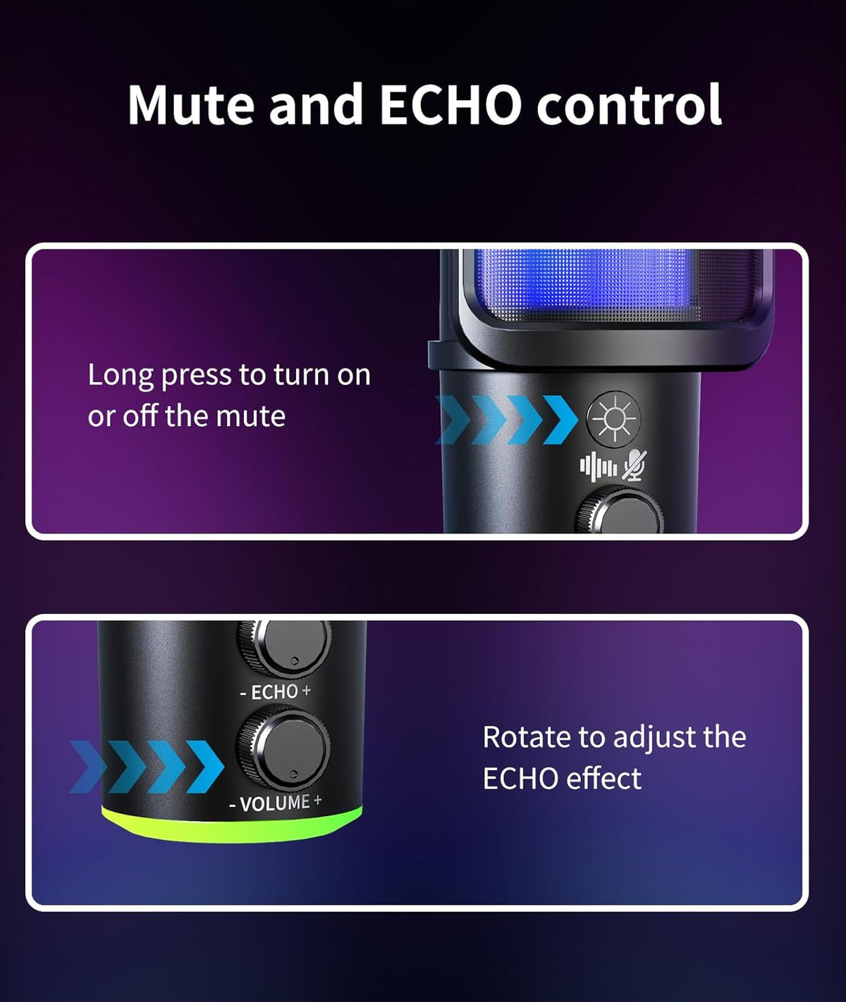 Gaming USB Microphone Kit with Boom Arm - RGB Condenser Mic with Noise Cancellation, Mute Button Reverb Adjustment, Monitoring for Streaming, Podcasting, Discord, YouTube