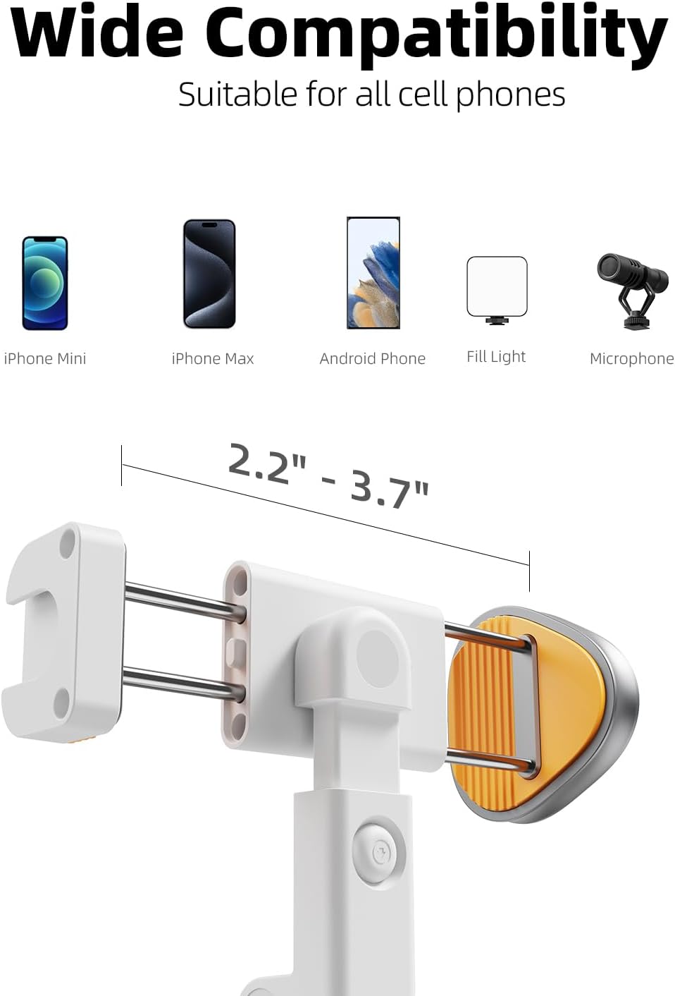 TODI 63" Phone Tripod, Extendable Selfie Stick with Wireless Remote and Phone Holder, Portable All-in-1 Cell Phone Tripod Stand for Video Recording, Compatible with iPhone/Android (White)