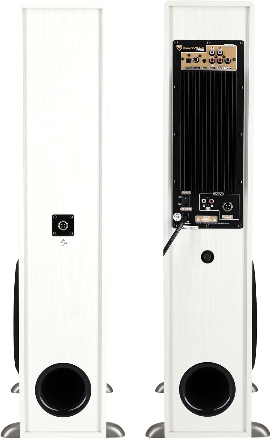 Rockville TM80W Powered Home Theater Tower Speaker System, White, 800W, 8" Subwoofers, Bluetooth, USB/SD Playback, FM Radio, Remote Control, Karaoke Ready, Perfect for Home Entertainment