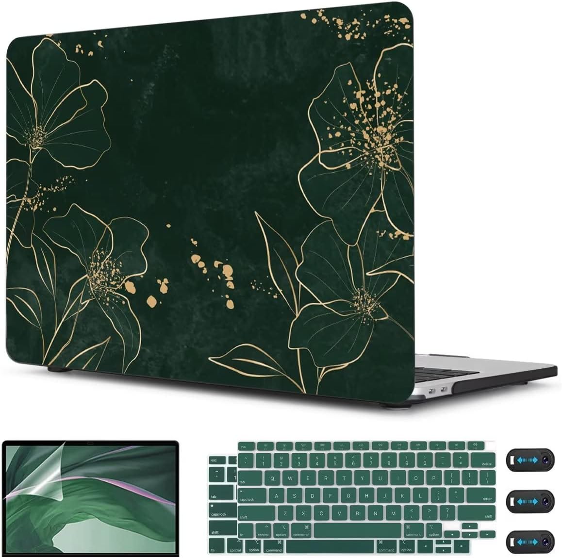 CISSOOK Case for MacBook Air 13 inch 2021 M1 A2337 A2179 A1932, Hard Shell Case+ Keyboard Cover+ Screen Protector for New MacBook Air 13 with Retina Display and Touch ID 2022-2018, Elegant Gold Lotus