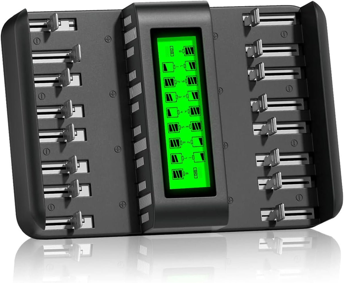 CITYORK 16 1.2V Bay Rechargeable Battery Charger Smart LCD Display for AA AAA C D Ni-MH Ni-CD Rechargeable Batteries