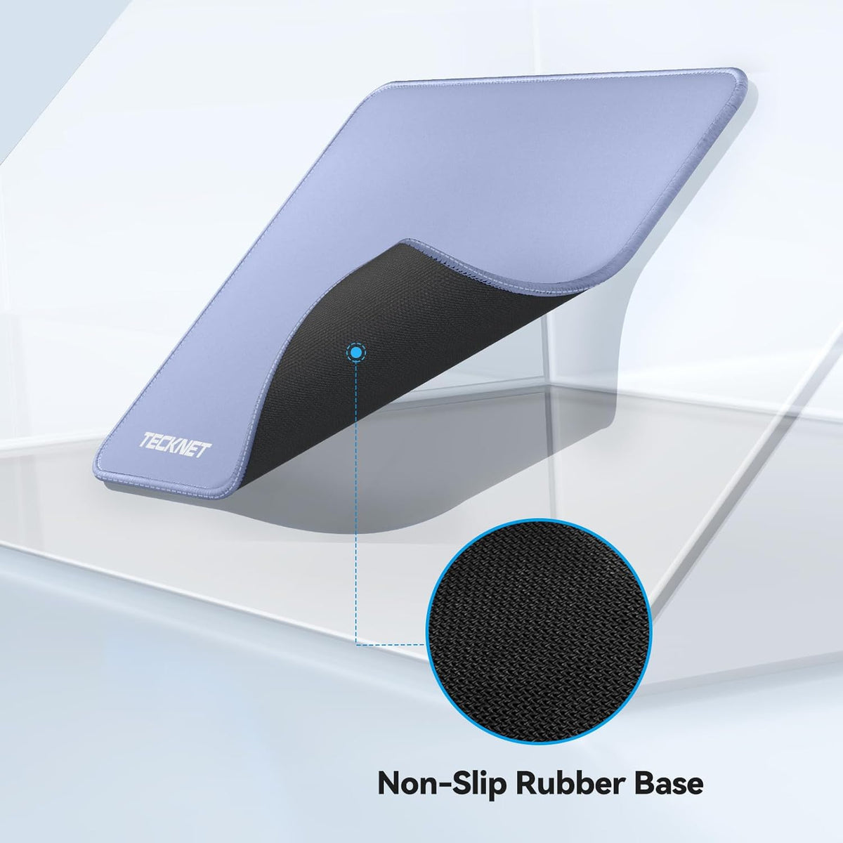 TECKNET Mouse Pad 270 x 210 x 3 mm with Anti-fray Stitchin, Waterproof Surface & Non-Slip Rubber Base with Stitched Edges Gaming Mouse Mat for Laptop，Compatible with Laser and Optical Mice - LT.Blue