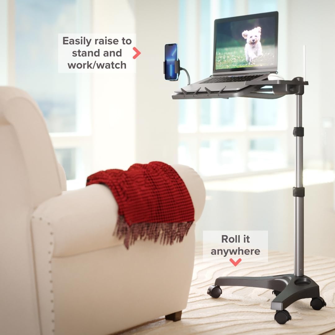 LEVO G2 V16 Mobile Laptop Stand Desk Rolling Cart with Phone Holder and Mouse Tray