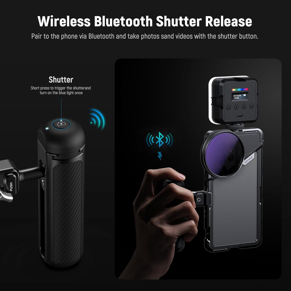 NEEWER S25 Ultra Phone Cage, PA082 Mobile Video Rig Phone Stabilizer for Video Recording with PA045E Bluetooth Side Handle, 67mm Filter Adapter, 17mm Lens Backplate & T Mount Compatible with Moment