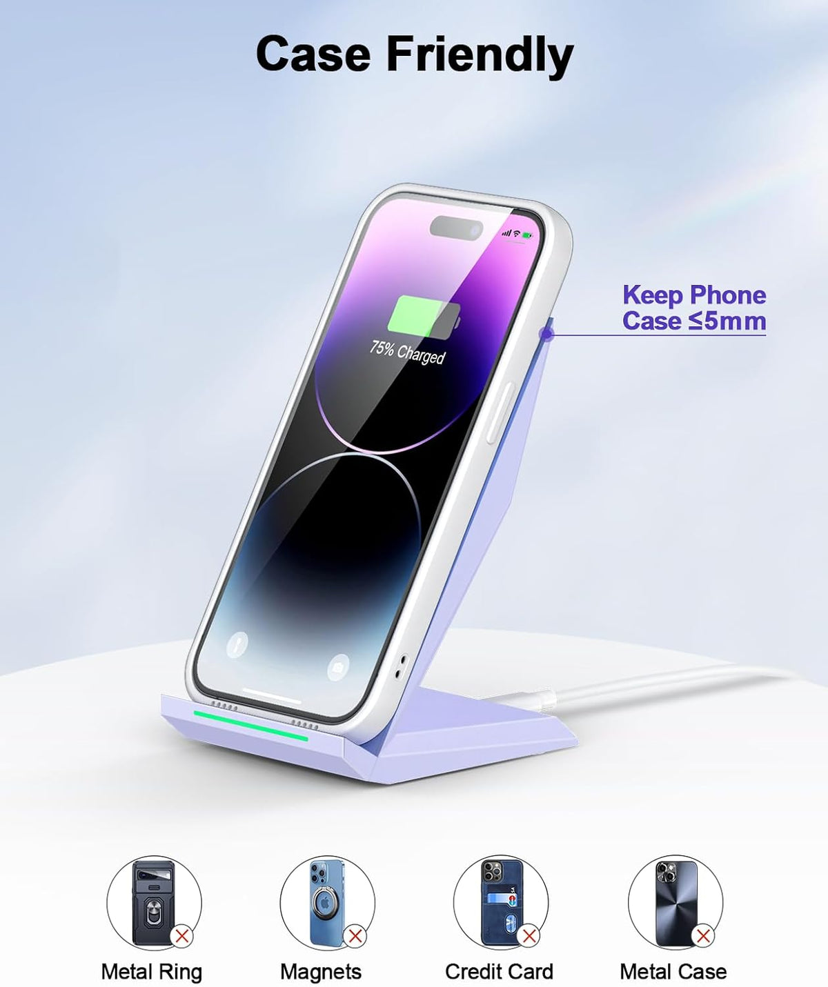 NANAMI Wireless Charger with USB C Charger - Qi Certified Fast Wireless Charging Stand Compatible with iPhone 16/15/14/13/12, Phone Charger Dock for Samsung Galaxy S25/S25+/S25 Ultra/S24/S23/S22/S21