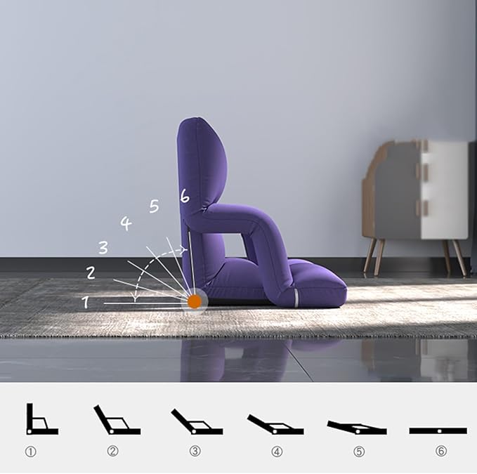 Floor Chair Back Support Folding Sofa Adjustable Positions Padded Lazy Sofa Breathable Floor Gaming Chair for Reading Meditating(Gray-A)
