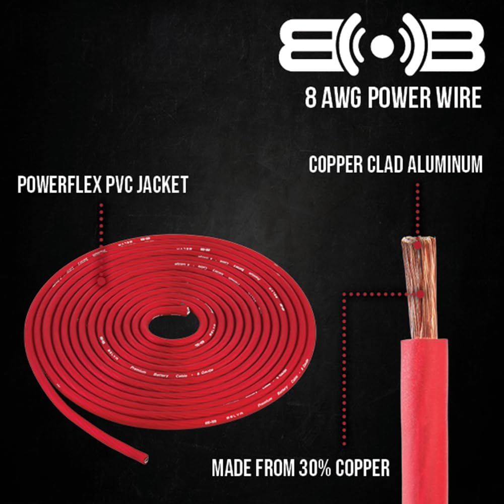 8 2-Channel BAK82 Belva True Gauge AWG Premium CCA Complete Amplifier Wiring Kit with OFC RCA Cable - RED
