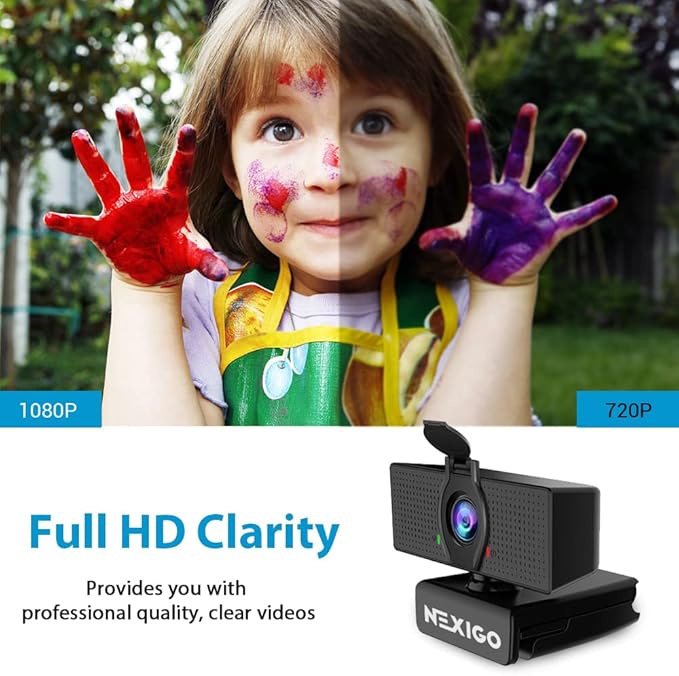 NexiGo N60 1080P Webcam with Microphone Software Control &amp Privacy Cover USB HD Computer Web Camera Plug and Play for Zoom/Skype/Teams Conferencing and Video Calling