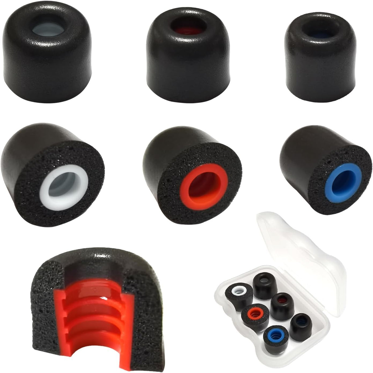 Memory Foam Tips Replacement Earbuds Tips Noise Reduction Anti-Slip fit 4.5mm-6.3mm Nozzle in-Ear Earphones with Storage Box