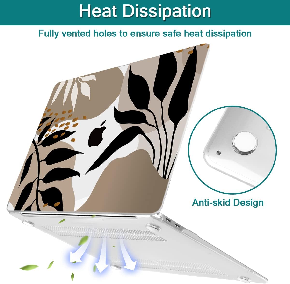 Teryeefi Compatible with MacBook Pro 13 inch Case 2020 2021 2022 2016-2019 Model M1 & M2 A2338 A2251 A2289, Hard Shell Keyboard Cover for Touch Bar, Tropical Leaf, Leaves