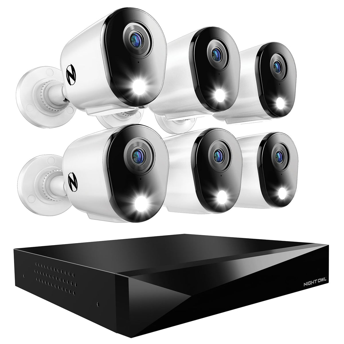 Night Owl 2-Way Audio 12 Channel DVR Video Home Security Camera System with (6) Wired 2K HD Indoor/Outdoor Deterrence Cameras and 1TB Hard Drive (Add