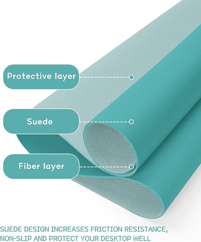 YSAGi Non-Slip Leather Desk Pad, Waterproof Laptop Computer Desk Keyboard Mat, Table Protector Blotter Mat, Large Mouse Pad for Office/Work/Home/Decor(Green Blue, 23.6" x 13.7")