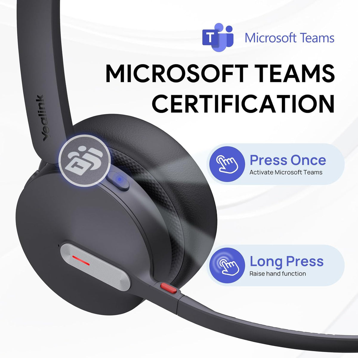Yealink BH70 Dual Wireless Headset with Mic for Work, Bluetooth Headphone with Teams Certification, up to 35h Talk Time, 147g All-Day Wearing Comfort, Perfect for Open Office Home Hybrid Work, USB-A