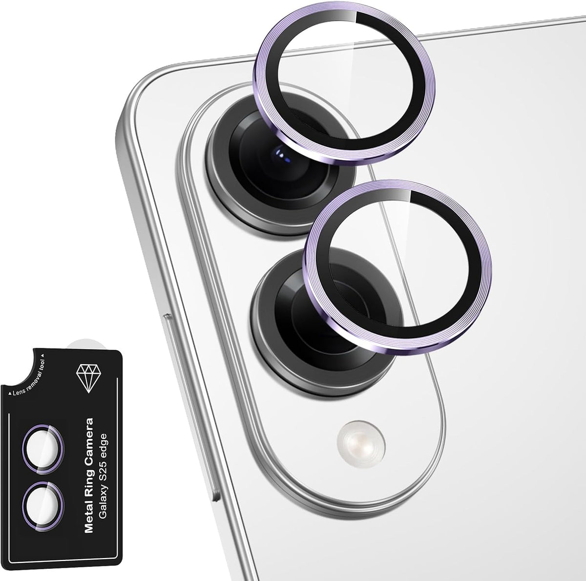 for Samsung Galaxy S25 Edge Camera Lens Protector, Individual Metal Ring Tempered Glass Lens Cover, [Strong Adsorption] Scratch Resistant Ultra-Thin HD Clear Lens Cover, 1 Set-Purple