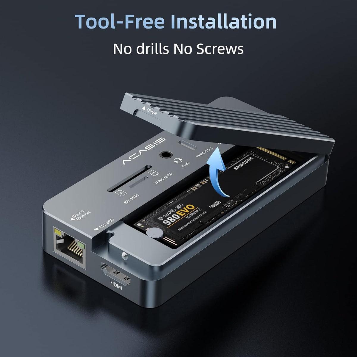 USB C Laptop Docking Station HDMI 4K60Hz with Nvme Enclosure, ACASIS 10-in-1 USB C Hub Multiport Adapter with HDMI, PD, Ethernet, SD/TF, 10G USB C/A Ports, Audio, Works for Mac/Dell/HP/Surface