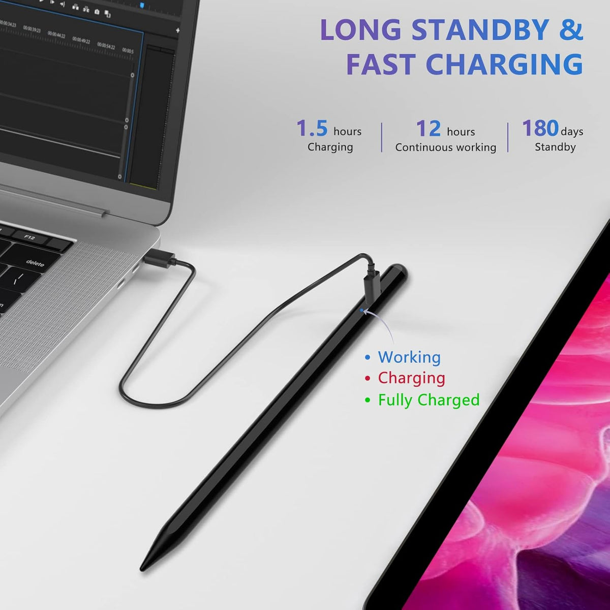 Stylus Pen for iOS&Android Touch Screens, Active Pencil for Samsung, Smart Digital Stylus Pens for Lenovo/Huawei/Vivo/Mi and Other Tablets, iPhone/Samsung/Google Pixel Smart Phones Drawing&Writing