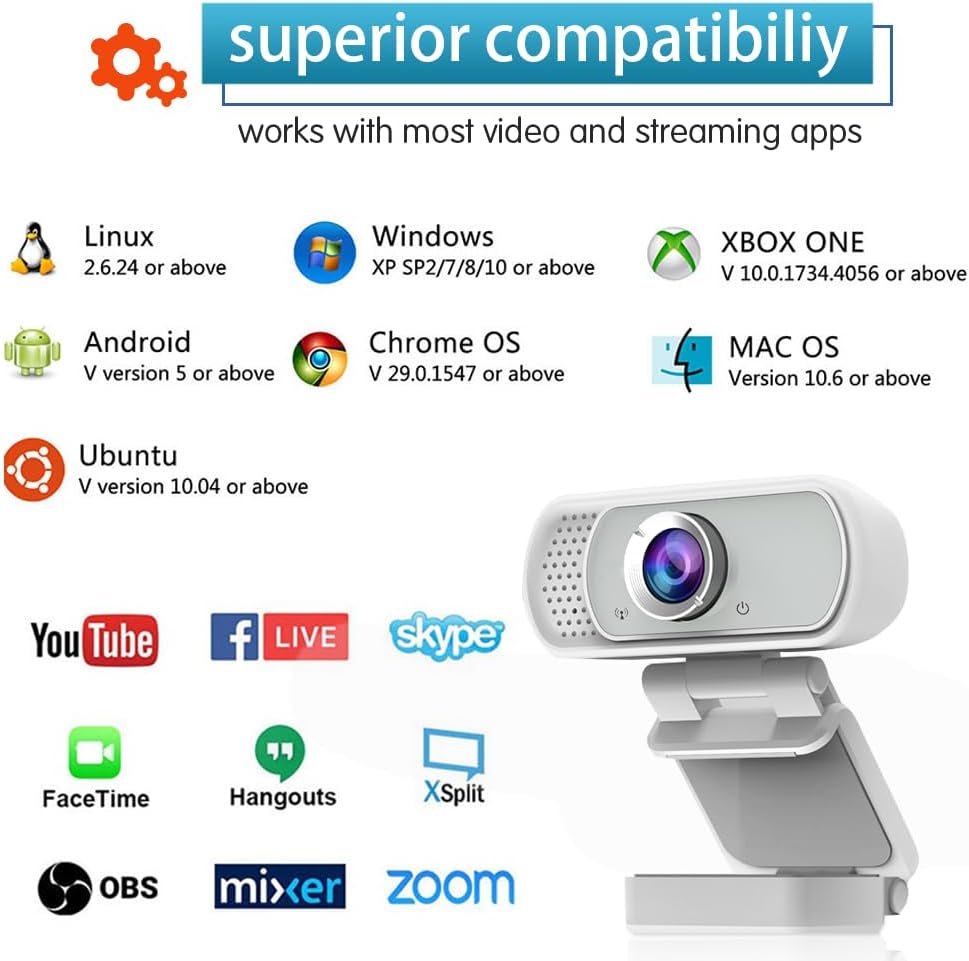 HZQDLN 1080P 110 Webcam for PC, HD Webcam with Microphone, Wide Angle USB Plug & Play - Noise Canceling for Video