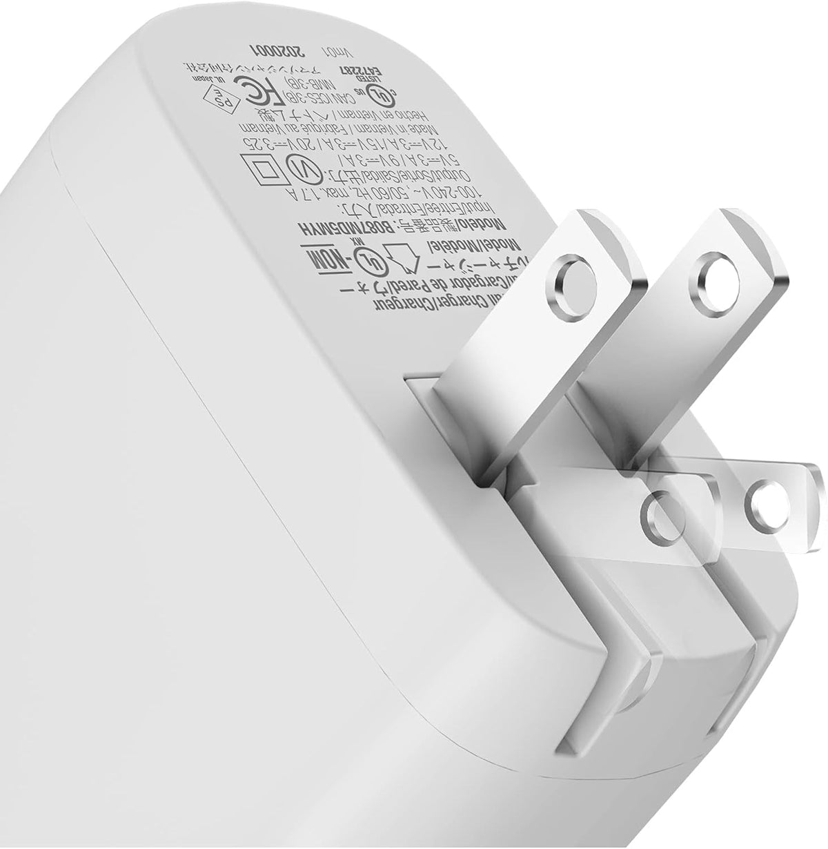 Amazon Basics 65W One-Port GaN USB-C Wall Charger with Power Delivery PD, Foldable Plug, for Laptops, Tablets & Phones, White