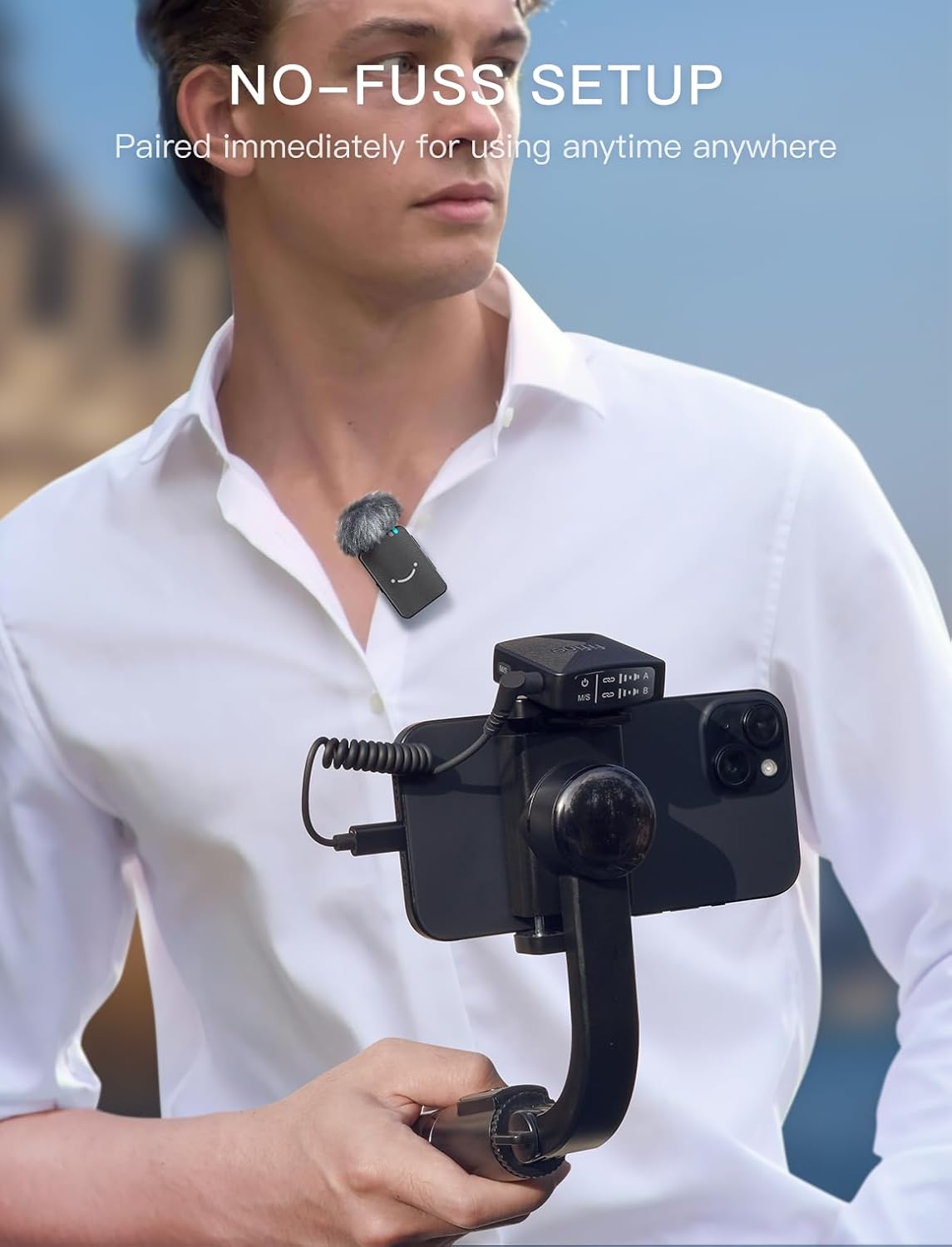 FIFINE Wireless Lavalier Microphone for iPhone/Android/Camera, 2 Pack Cordless Lapel Mic System for Vlog Recording Video YouTube/TikTok Interview, Condenser Clip-On Microphone with Charging Case-M9