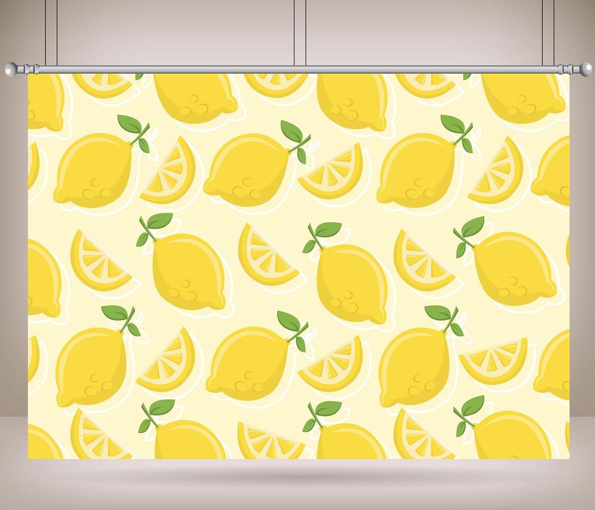 CORFOTO 7x5ft Summer Fabric Lemon Pattern Backdrop Yellow Lemons Slices Green Leaves Citrus Pattern Photography