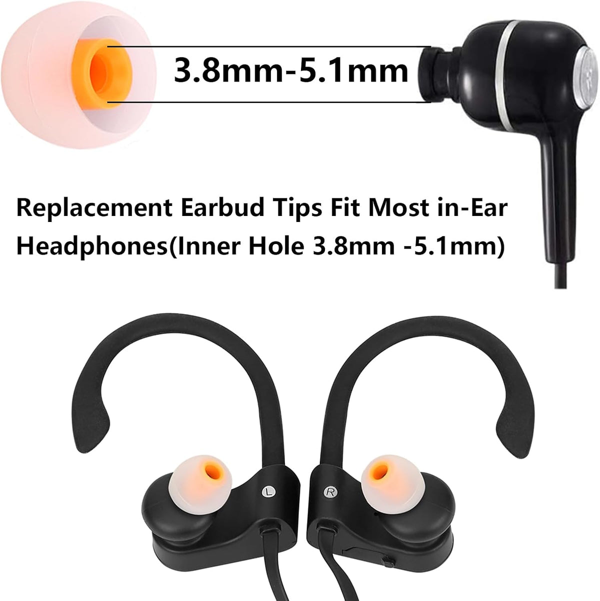 Earbud Replacement Tips Silicone Earbud Tips Earbud Covers Fit for in-Ear Headphones (Inner Hole 3.8mm -5.1mm) Earbud Rubber Tips Eartips 9 Pairs S/M/L