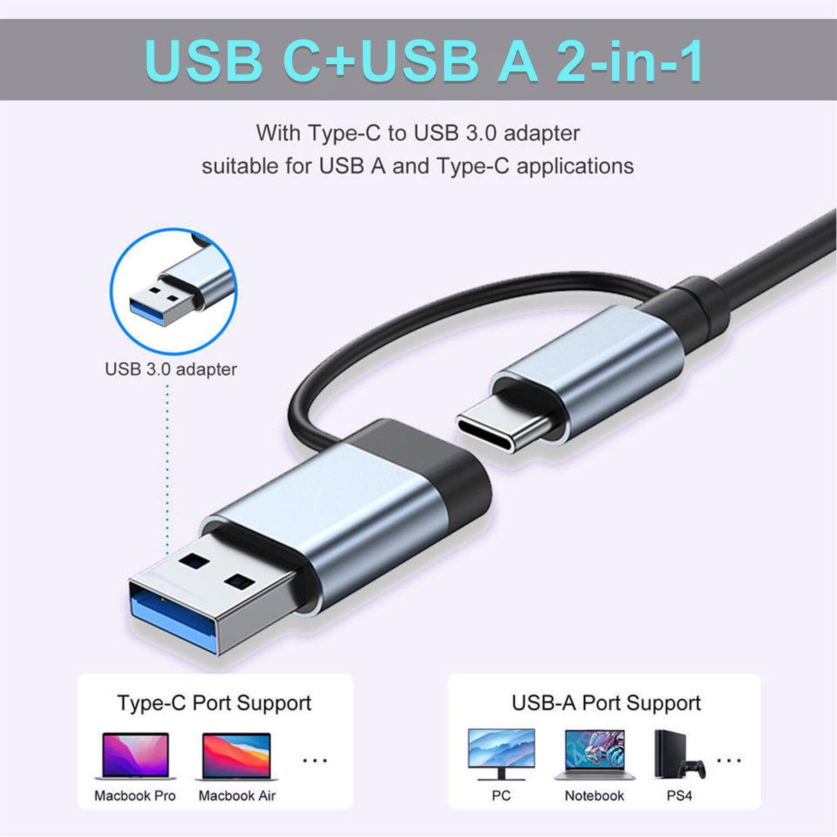 VIENON Aluminum USB C & USB Hub 7-in-1 with USB 3.0, USB-C Ports for PC/Laptops/MacBook Pro/Air/iMac/iPad and More Devices