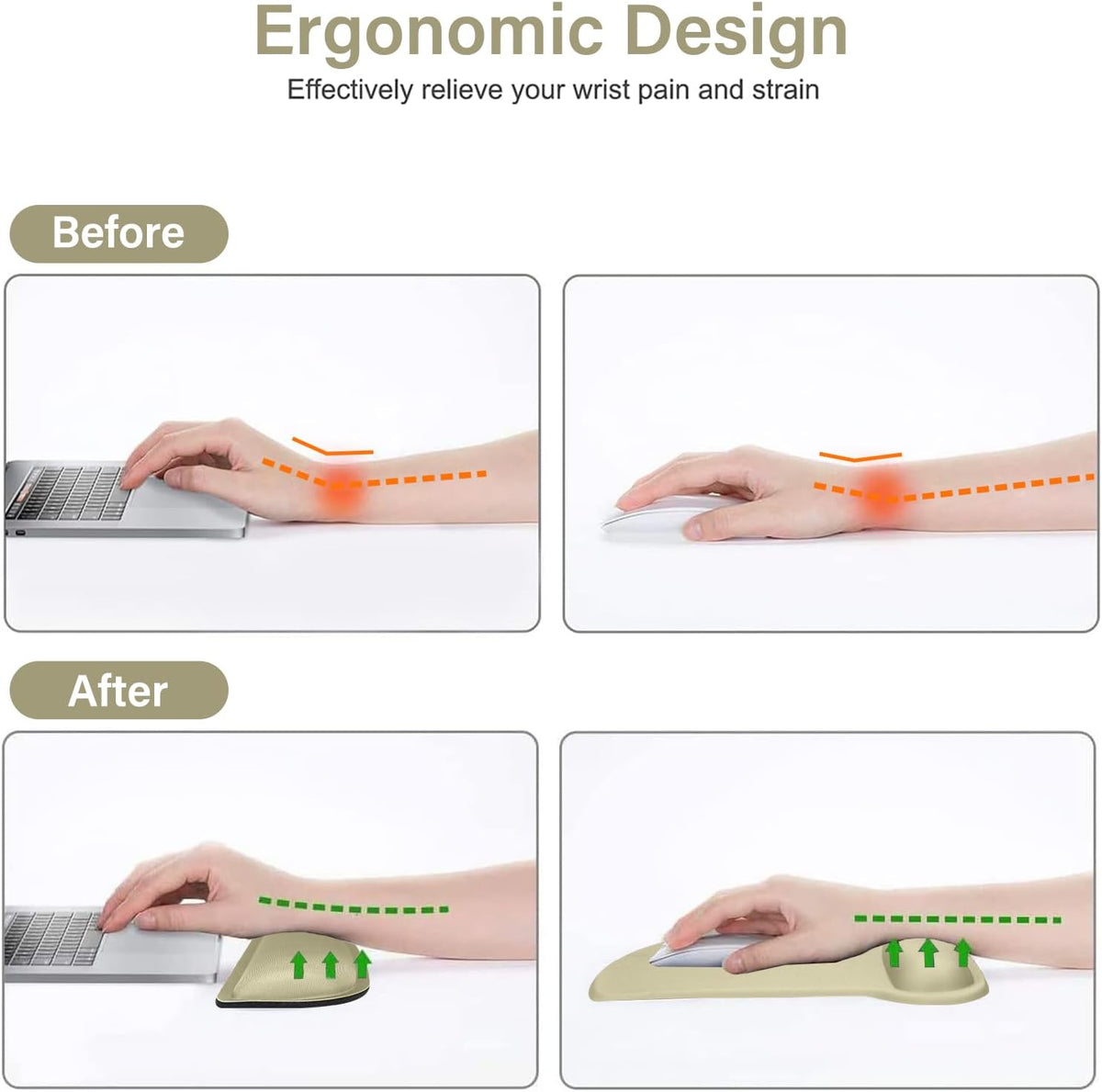 MOSISO Wrist Rest Support for Mouse Pad & Keyboard Set, Ergonomic Mousepad Non-Slip Base Home/Office Pain Relief & Easy Typing Cushion with Neoprene Cloth & Raised Memory Foam, Olive Green