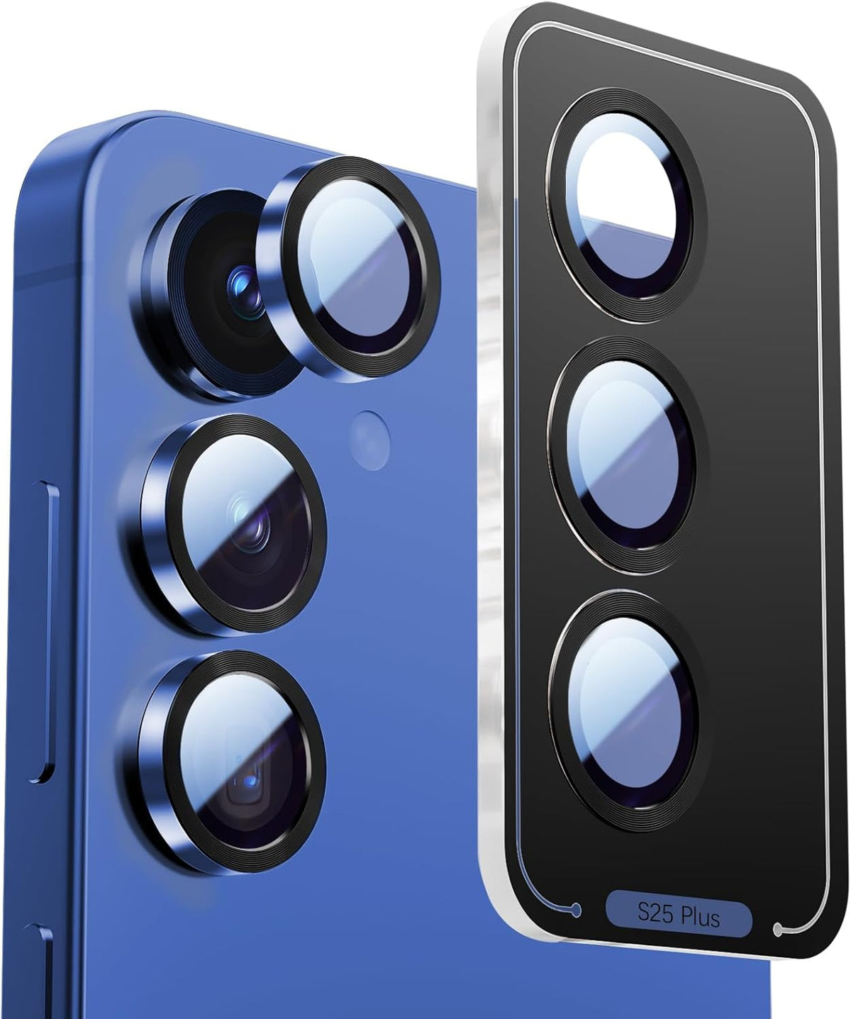X-it Camera Lens Protector for Samsung S25 Plus, 10H Tempered Glass, Independent Metal Aluminum Edge Original Protection Design, Suitable for Phone Case, Anti-scratch, Anti-reflective,Navy