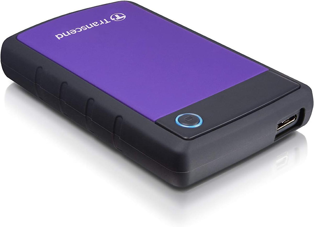 Transcend 2TB SJ25H3, USB 3.1 Portable Hard Drive Rugged, Anti-Shock Resistant, Compact and Lightweight with Lightning-Fast Speeds, One Touch Backup Button, Purple - TS2TSJ25H3P