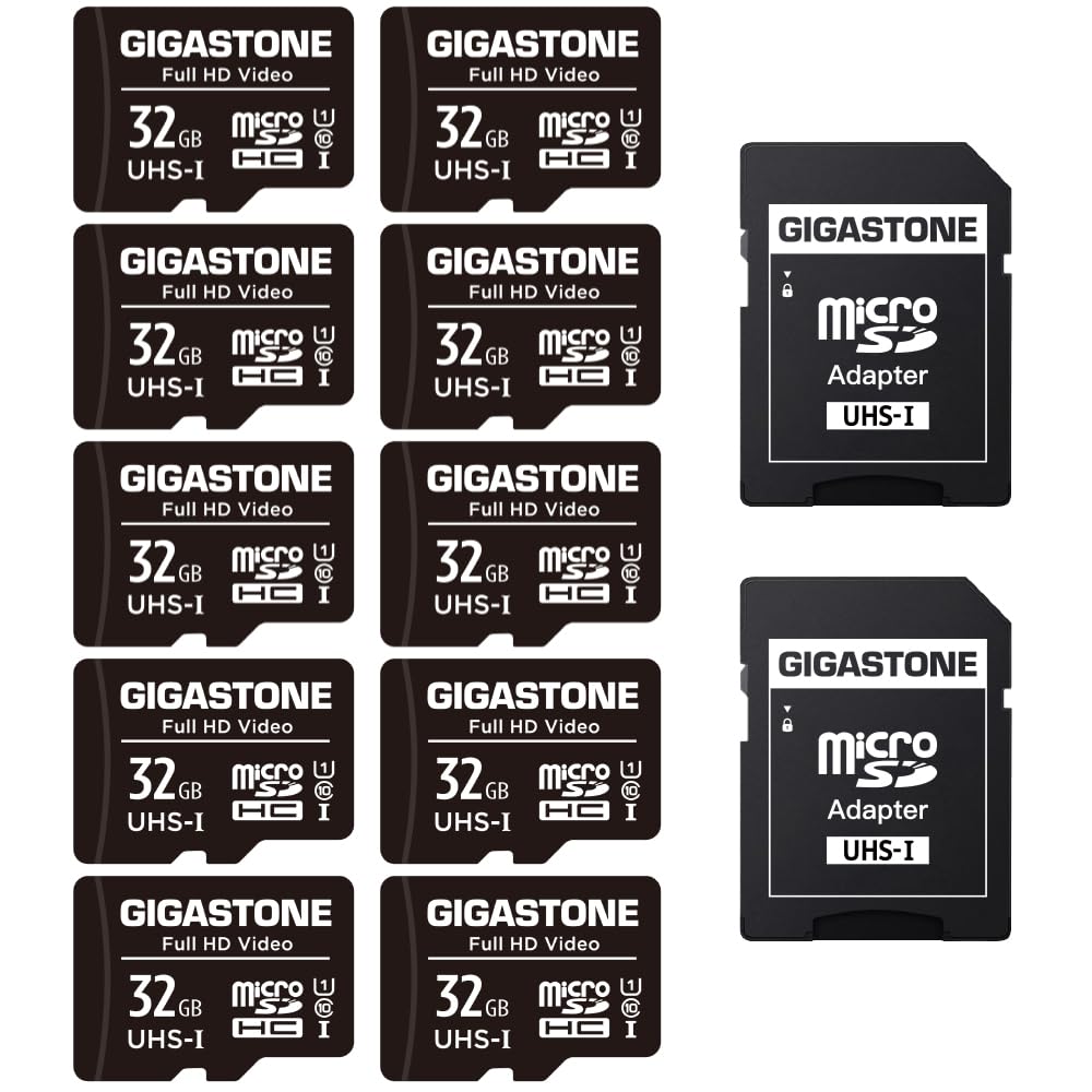 Gigastone 32GB Micro SD Card Full HD Video Surveillance Security Camera Action Camera Drone Micro SDHC UHS-I U1 C10 90MB/s (Pack of 10)