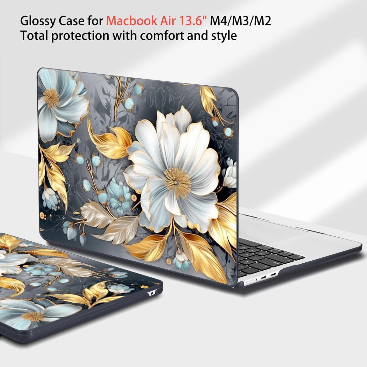 Teryeefi Compatible for 2022-2025 MacBook Air 13.6 inch Case M4 A3240/M3 A3113/ M2 A2681, Flowers Hard Shell Case&Keyboard Cover&Type C Adapter for MacBook Air M3 M2 with Touch ID, Modern Abstract Art