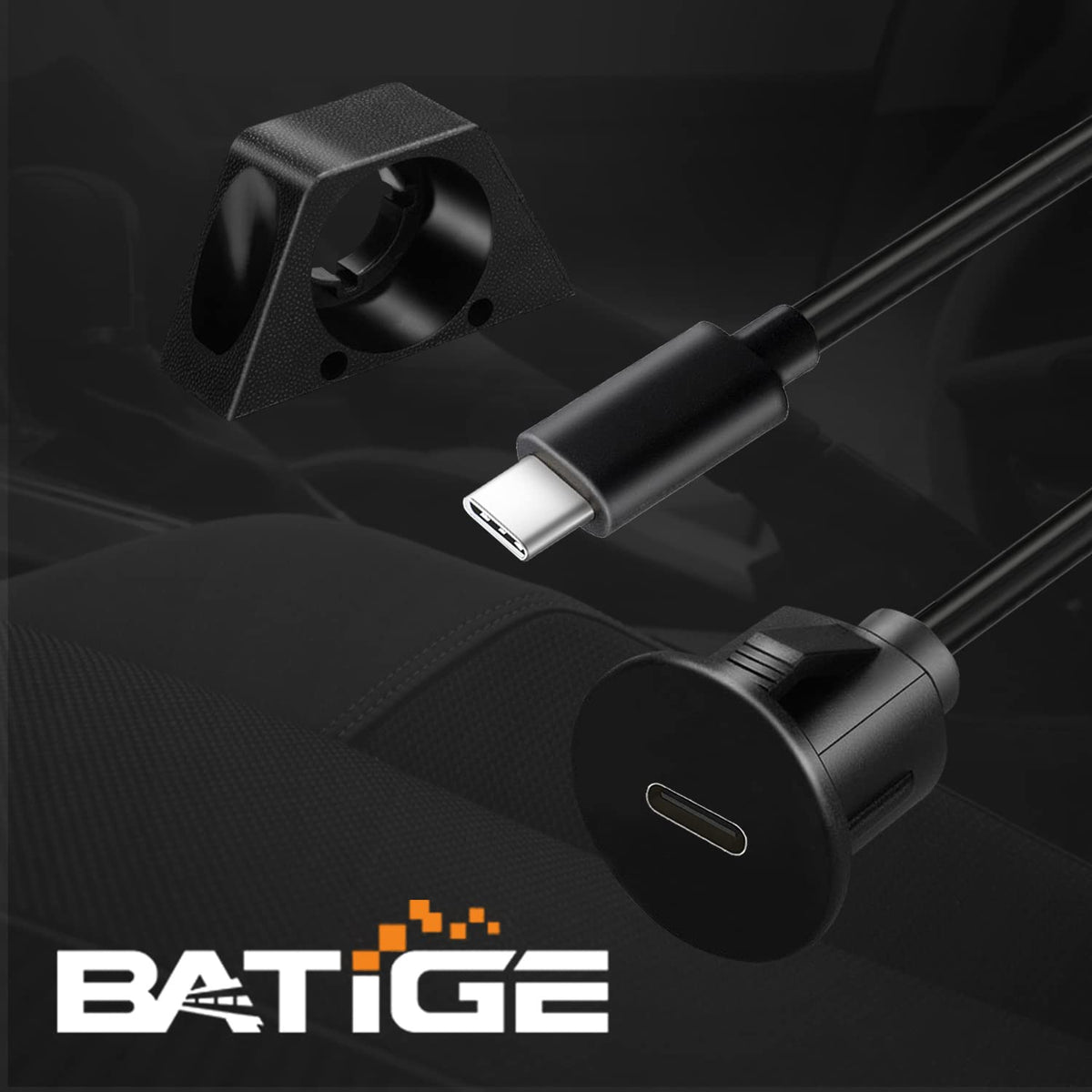 3/4" 3.1 3.1 3ft BATIGE Round Hole Small Type C Car Flush Mount Cable USB C Panel Mount Male to Female Extension Cable