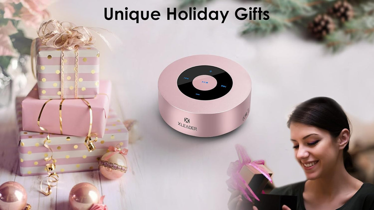 XLEADER Mini Bluetooth Speaker (Gift Box Packed) Portable Speakers Bluetooth Wireless with Micro SD/Mic/Aux Input, Touch Screen, 12H Playtime, Cute Pink Small Speaker for iPhone Laptop Shower Office
