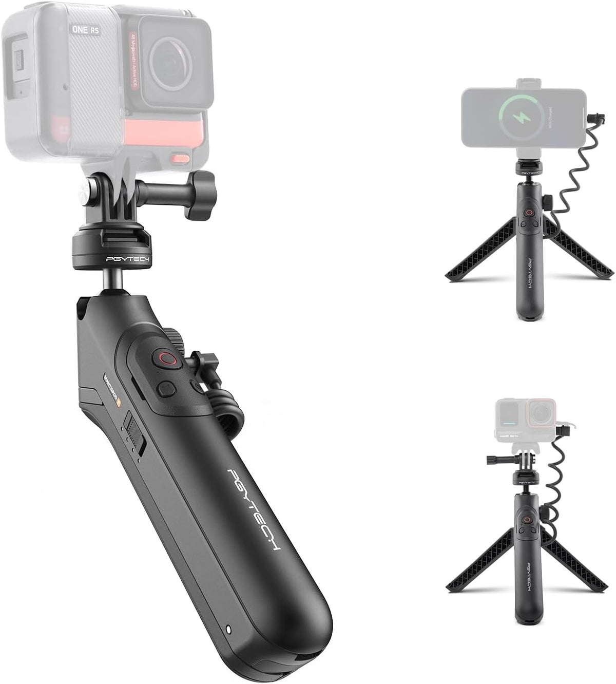 PGYTECH CapLock MantisPod Power, 5000mAh Battery Grip Handle Mount for Insta360 X3, Charging Selfie Stick with Remote Control, Vlog Attachment Tripod Monopod Bank for Action Camera, Phone