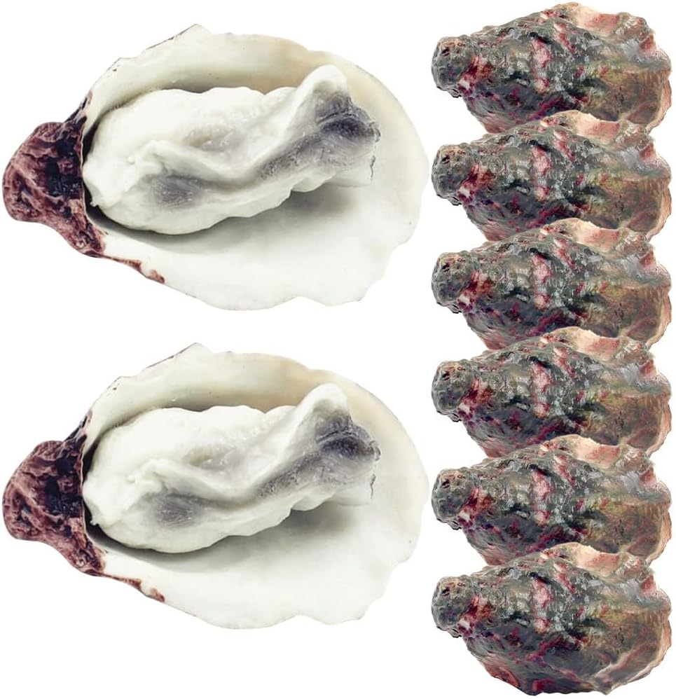 8Pcs 2.4x1.4x0.98in LOGOFUN Artificial Oysters Model Fake Shellfish Seafood Photography Prop Simulation Oysters Prop
