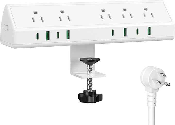 Jgstkcity Desk Clamp Power Strip USB C 45W,8 USB,10FT Cable,White