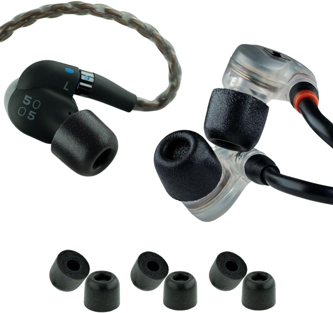 Comply 500 Core Series | Memory Foam Replacement IEM Ear Tips for KZ, Moondrop, FiiO Sennheiser & More | Superior Noise Isolation, Ultimate Comfort, Secure Fit | Black (S/M/L) (3 Pairs)