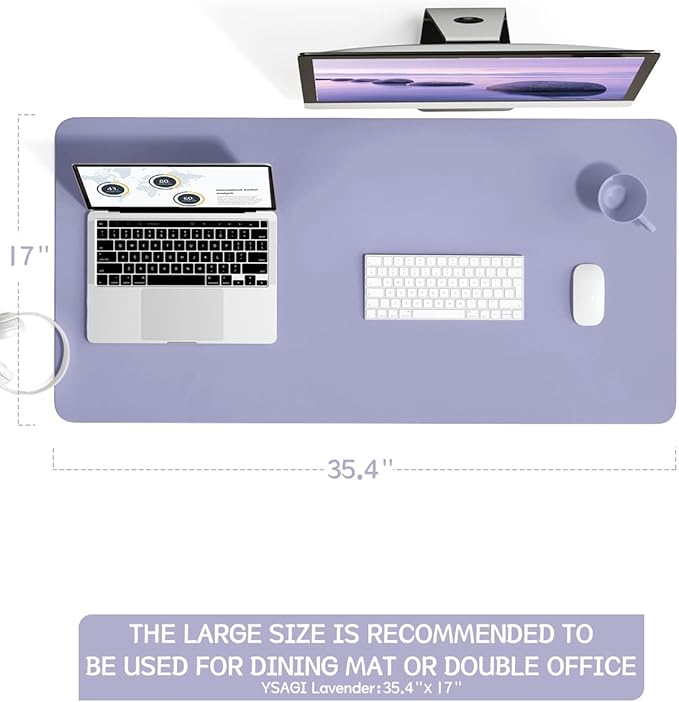 YSAGi Non-Slip Leather Desk Pad L Size, Waterproof Laptop Computer Desk Keyboard Mat, Table Protector Blotter Mat, Large Mouse Pad for Office/Work/Home/Decor(Lavender, 35.4" x 17")