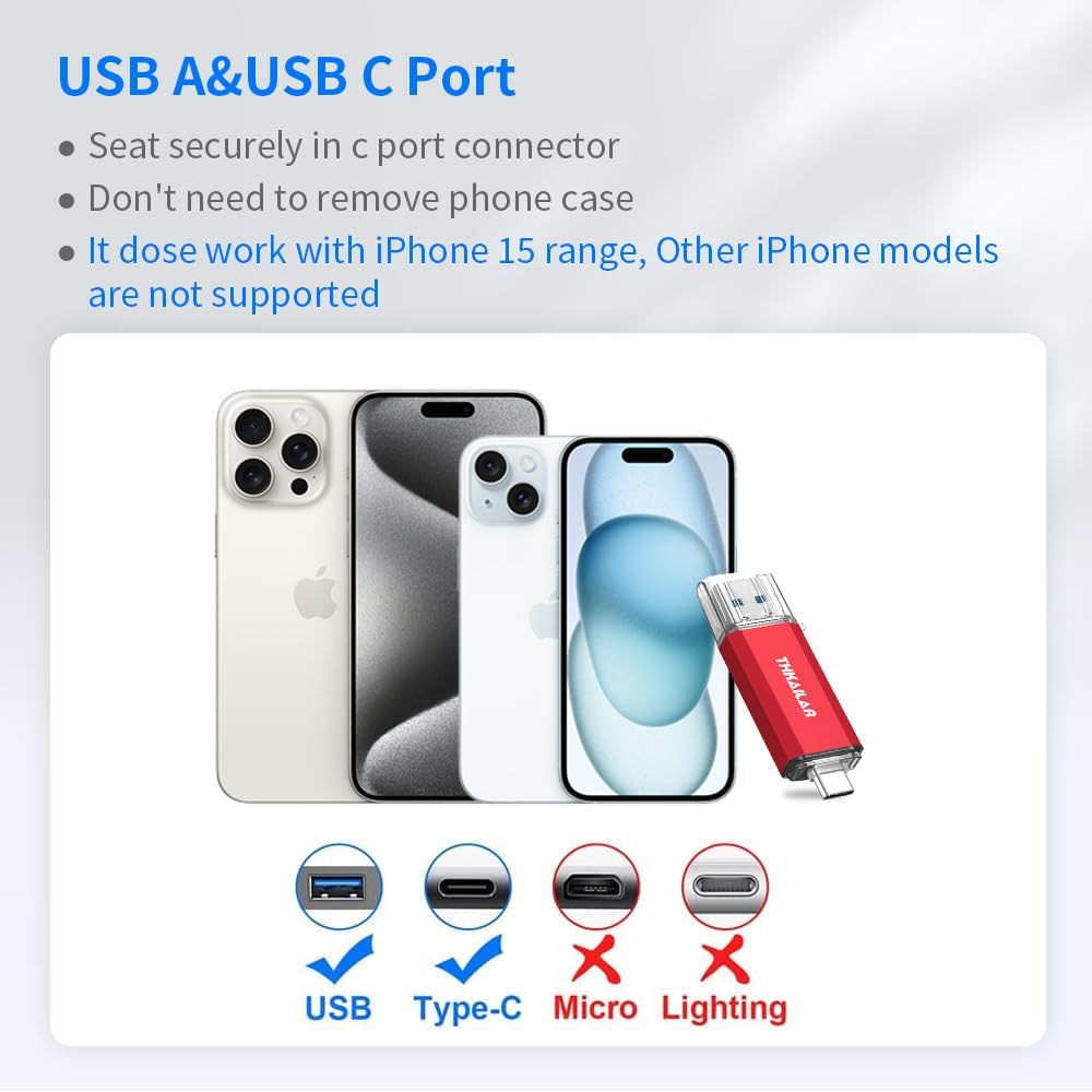 Thkailar USB C Flash Drive 128GB 2 Pack USB Flash Drive with Type C and Type A 3.1 Port USB C Thumb Drive Compatible with Android Phone PC Mac Pro-Transfer Data(Red)