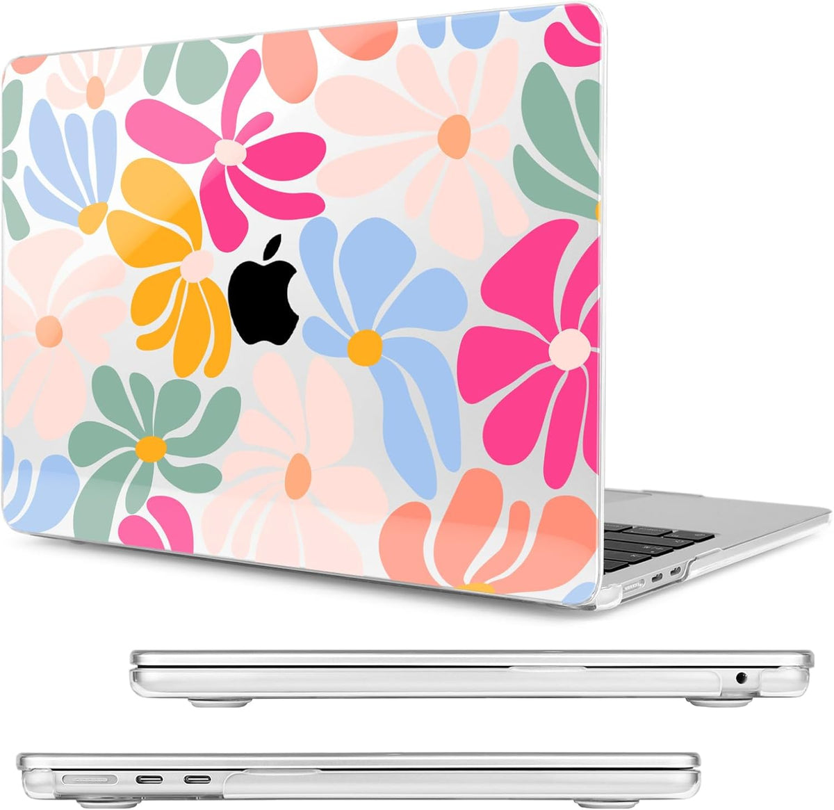 Compatible with MacBook Air 15 inch Case, M4 A3241/M3 A3114/M2 A2941 (Released 2025 to 2023), Hard Shell, Keyboard Cover, Screen Protector, Webcam Cover & Type-C Adapter, ColorfulFlowers