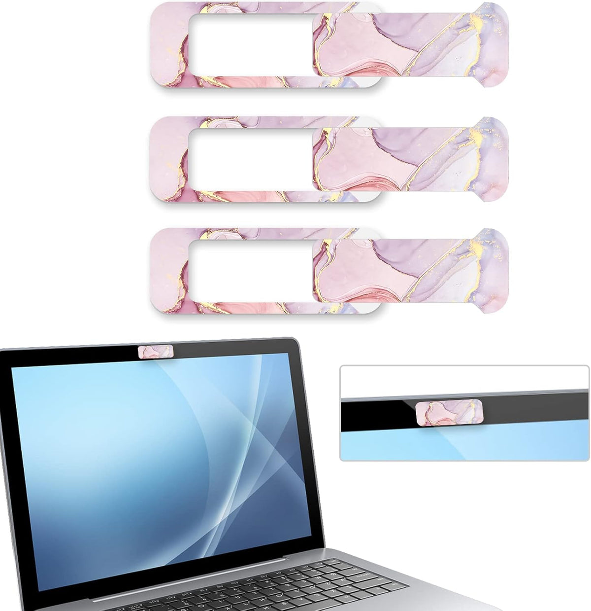 Webcam Cover, 3 Pieces, Laptop Camera Cover, Privacy Shielding Capacity is Twice as Big as The Traditional, Suitable for Computer Mobile Phones, laptops, Tablets and so on (Pink Marble)