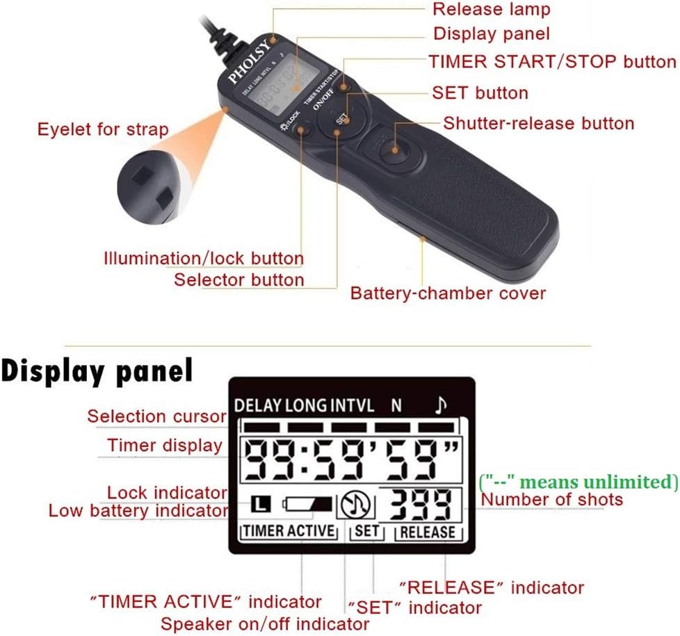 PHOLSY P6 Timer Remote Control Cable with Intervalometer for Panasonic S5, S1H, S1RM, S1R, S1M, S1, G95, G91, FZ10002, G9, GH5, G85, G81, GX8, GX7, GH4, GH3, FZ2500, FZ2000, FZ1000, FZ300, FZ200