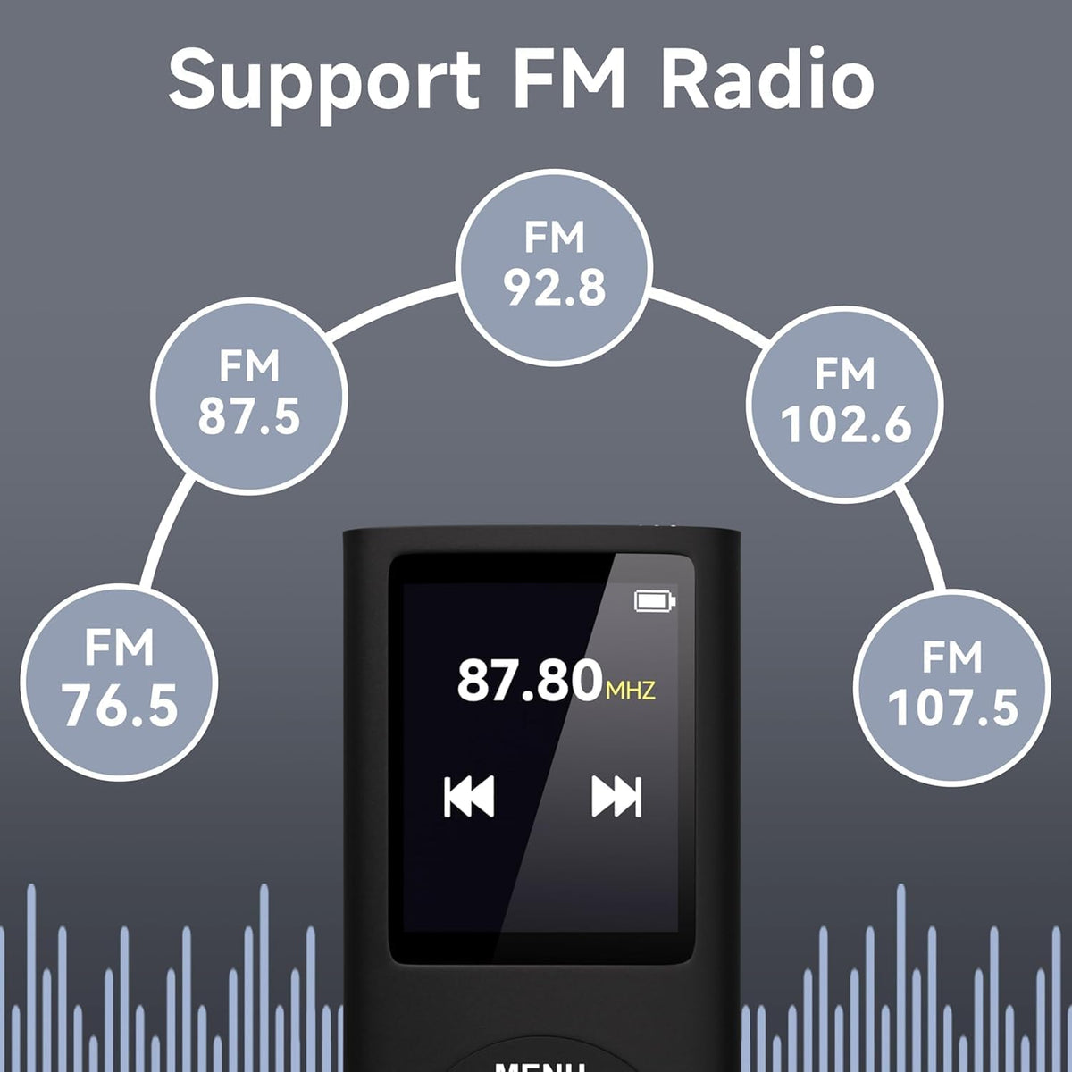 FKLBBLPM MP3 5.2, 32GB Player with Bluetooth Portable Music Player with Memory Card, Stereo Earphone, Voice Recorder