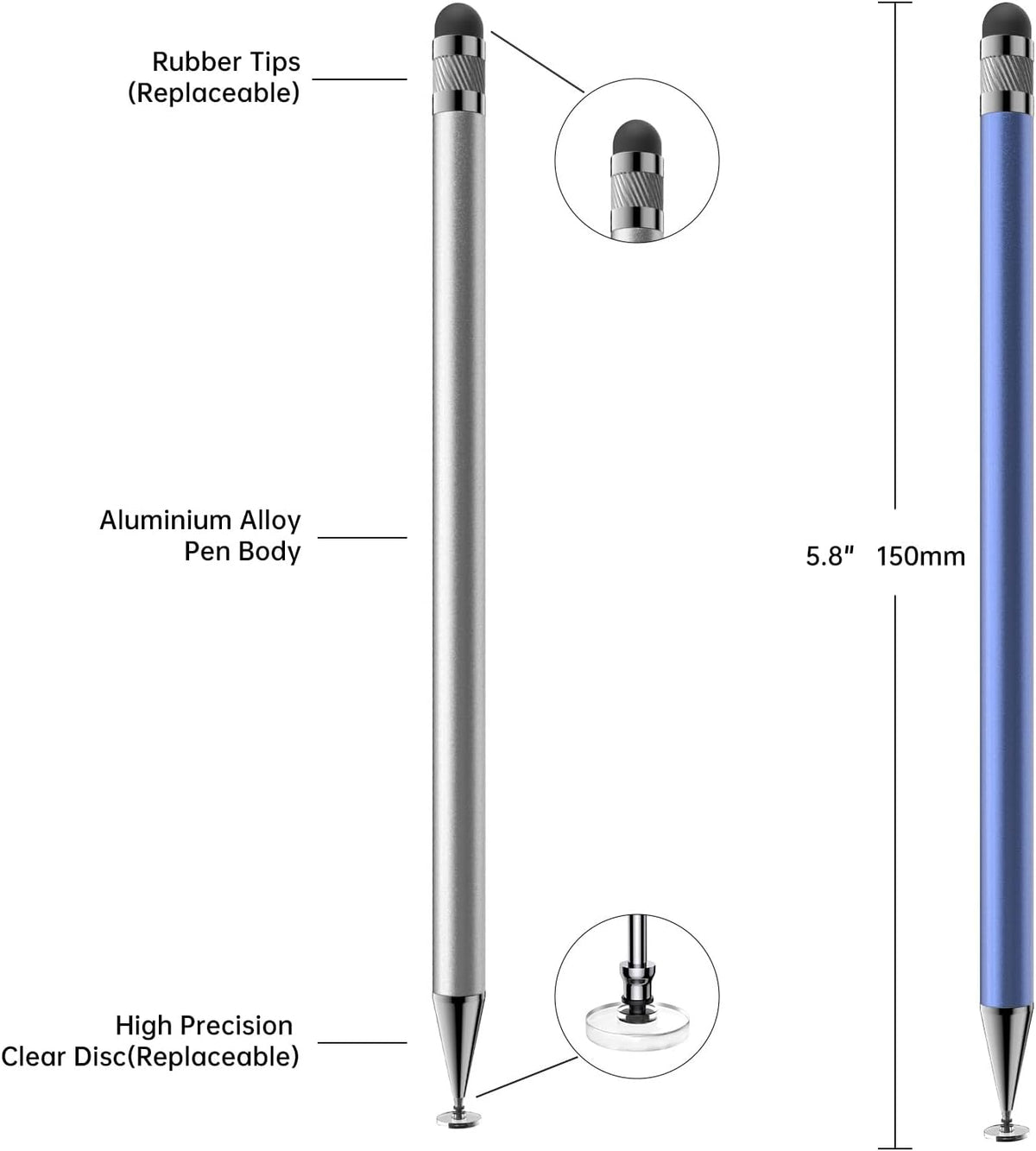Stylus (10 Pcs),2-in-1 Stylus Pen for Touch Screen,High Precision and Sensitivity,Suitable for iPhone/ipad/Android Tablets,Compatible with All Touch Screens (Silver/Blue/Rose Gold/White/Black)