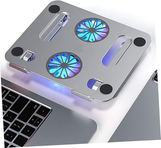 MERRYHAPY Aluminum Laptop Cooling Pad 2 Fans Strong Wind Quiet Laptop Cooler Ventilated Stand for 17.3 Inch Notebook