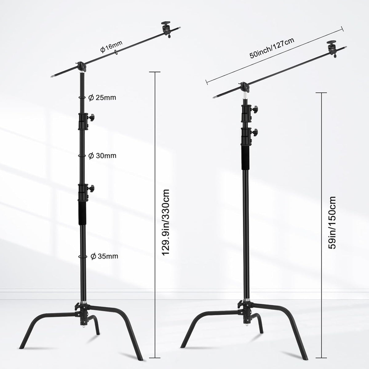 10.8ft/330cm Heavy Duty C Stand Stainless Steel Light Stand with Holding Arm 4.2ft/128cm Carry Bag 44LB/20KG Adjustable Stable for Photography Studio Video Monolight Softbox Shooting
